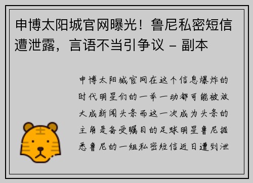 申博太阳城官网曝光！鲁尼私密短信遭泄露，言语不当引争议 - 副本